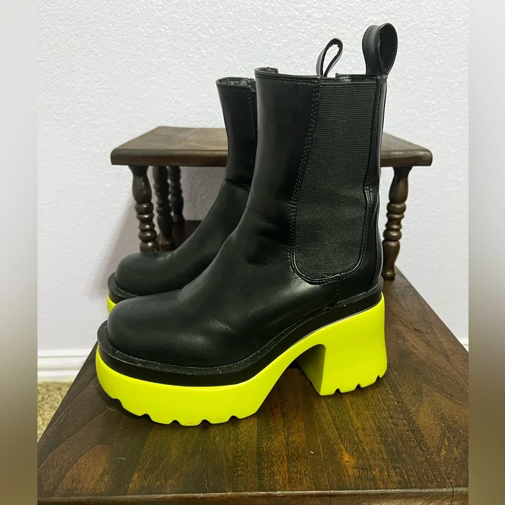 Black and Neon Green Platform Boots - Picture 1 of 6